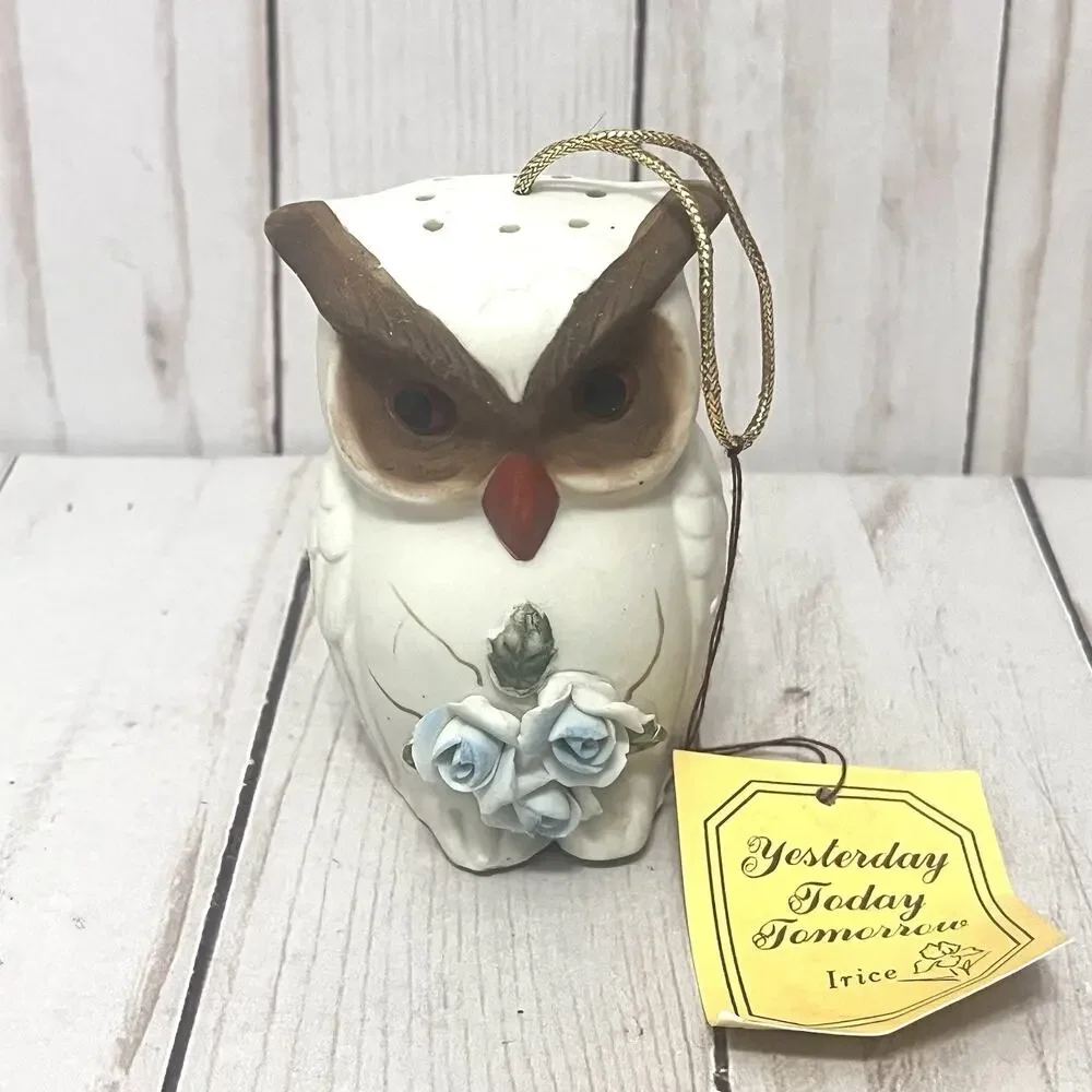 Vintage Potpourri Sachet Porcelain Hanging Owl Ornament Pomander Made in Taiwan